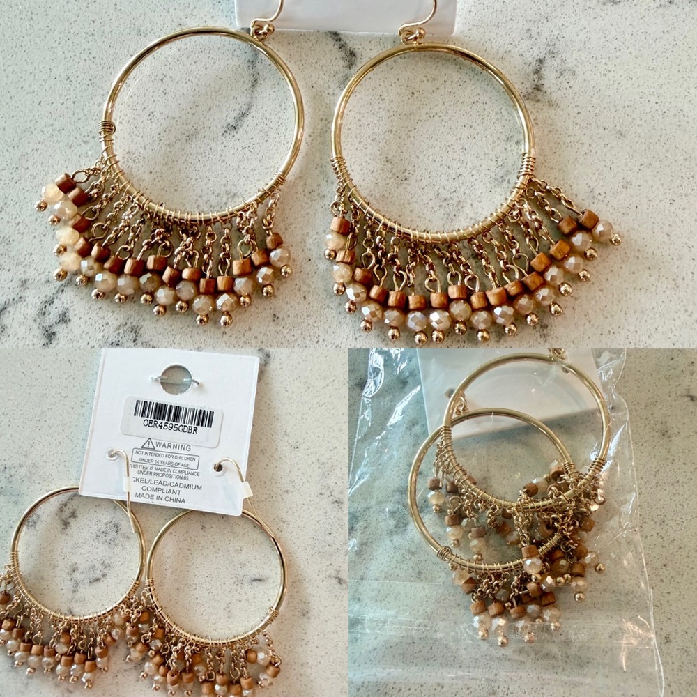 Together Forever Hoop Beaded Earrings - Brown NWT